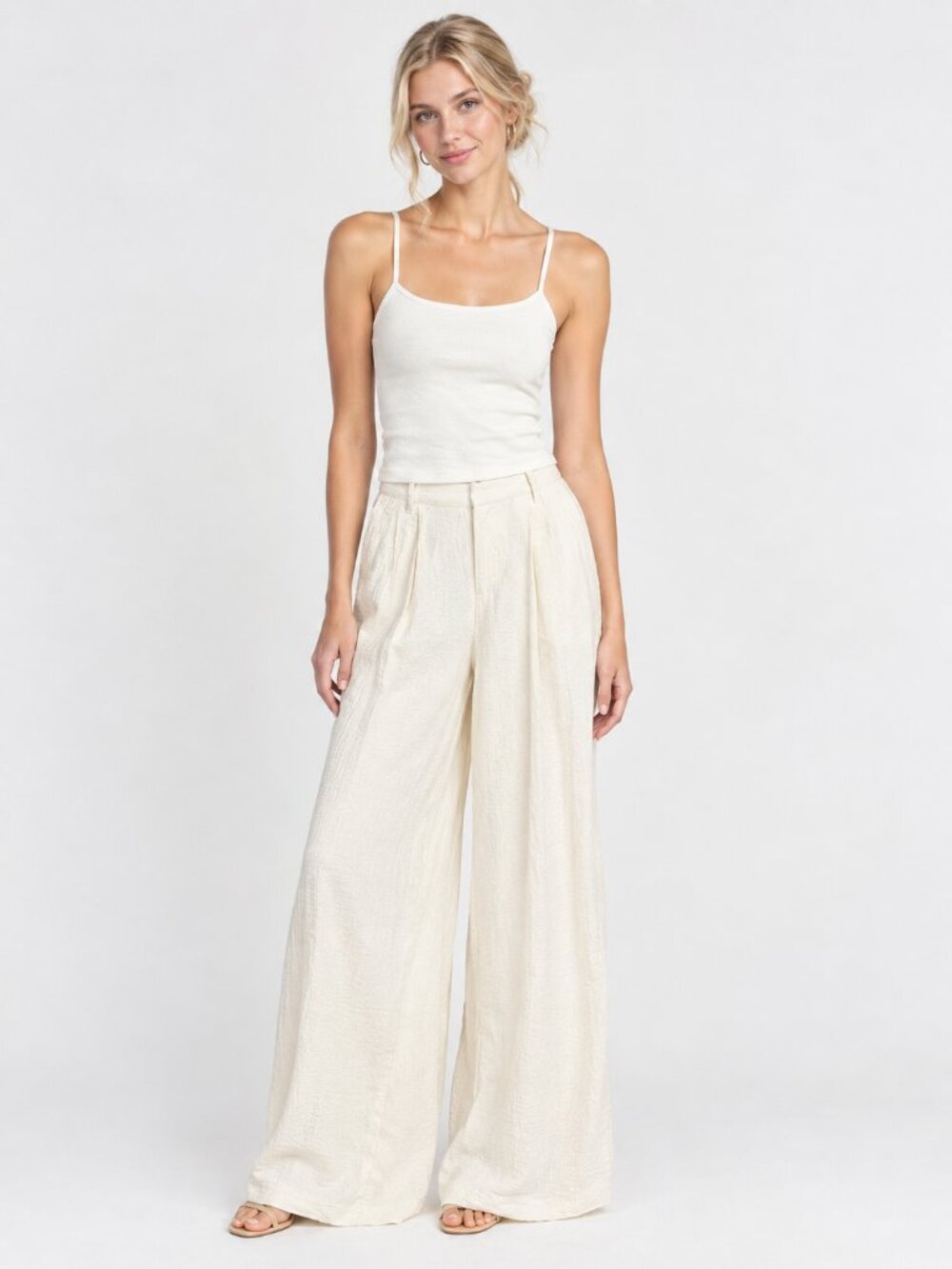 2/$30 a new day High Rise Wide Leg Rayon Pant Cream 2 #A4699